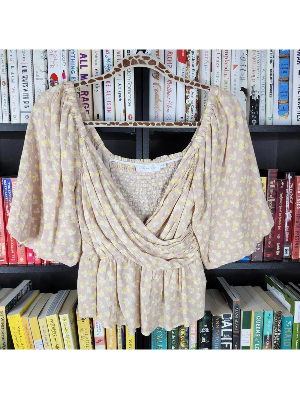 All in Favor Medium Floral Rayon Blouse with Puff Sleeves